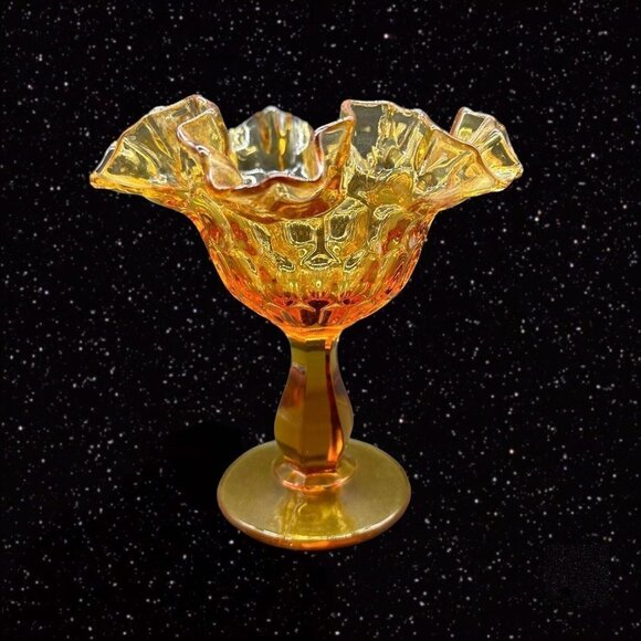 Fenton Amber Hobnail Ruffled Edge Compote Candy Dish Art Glass 6"T 5.5”W - Picture 13 of 14